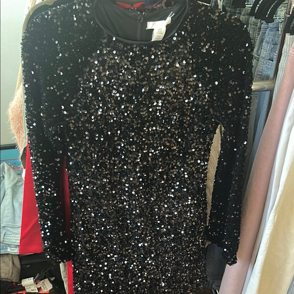 H&M Black Sequin Long Sleeve Dress
